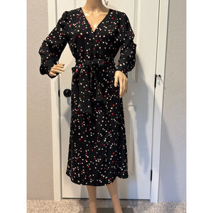 Women's HALOGEN Black Knit Polka Dot Long Sleeve Wrap Dress S